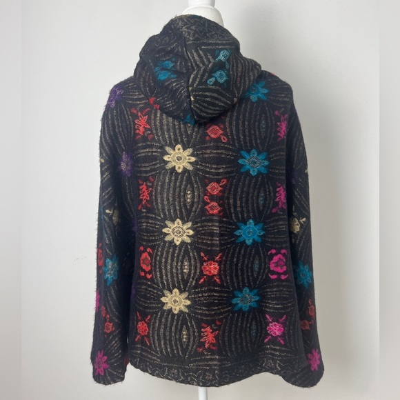 The Pyramid Collection Black Bright Floral Print Hooded Poncho Cape One Size - Picture 2 of 8
